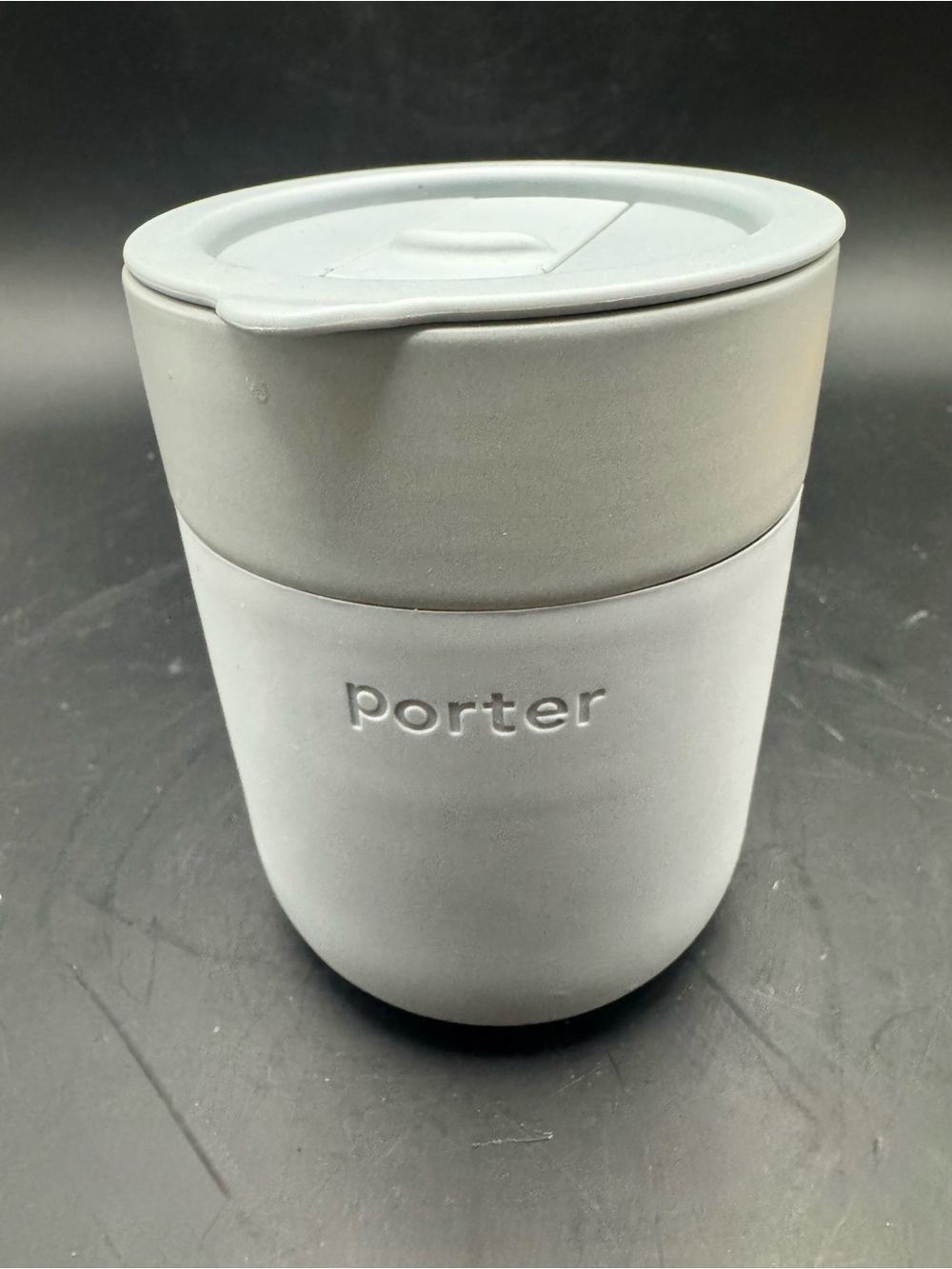 Porter Gray Travel Cup with Leak-Resistant Lid and Silicone Sleeve, 12oz - NEW